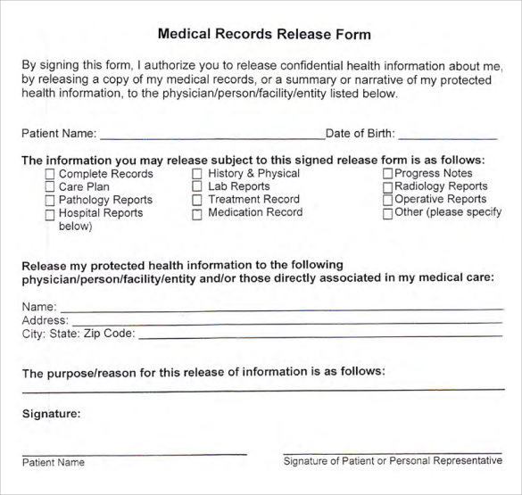 10 Medical Records Release Forms To Download Sample Templates 0879