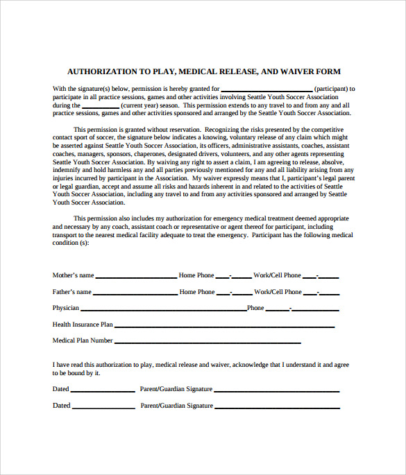 sample medical waiver form