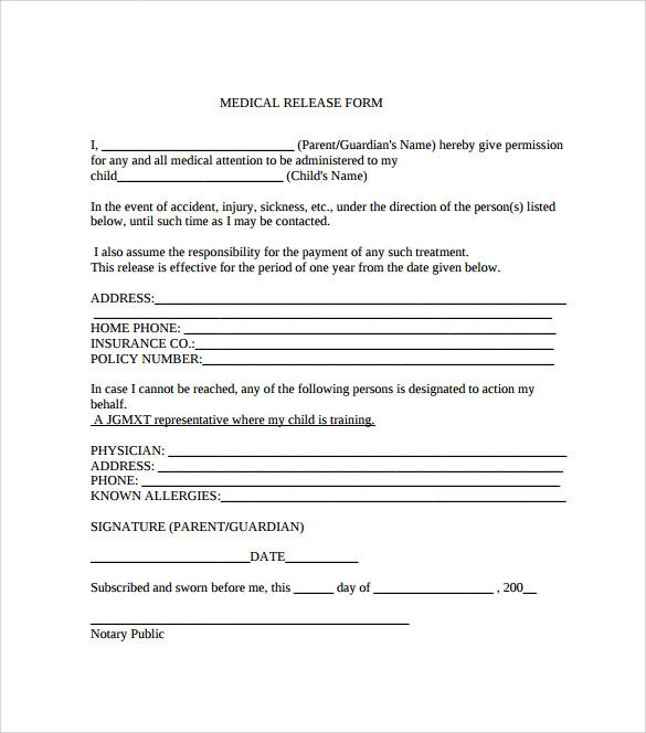 Printable Medical Release Form Template Printable Templates Free