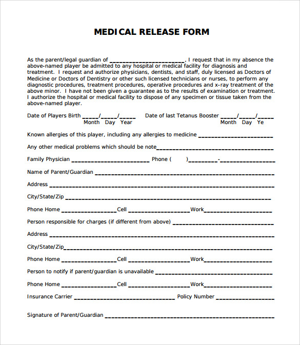 11 Medical Release Forms Sample Templates 9372