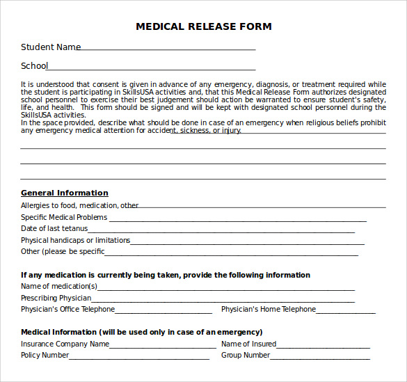 printable medical release form