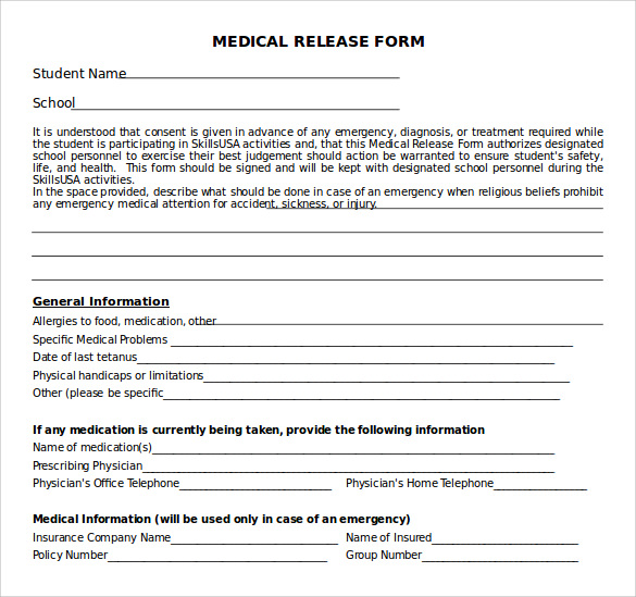 Medical Release Forms Printable