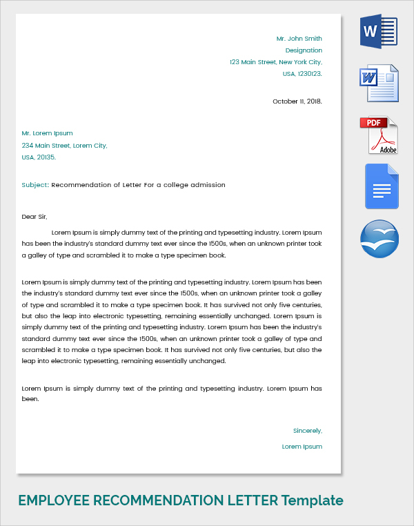 recommendation letter for college admission