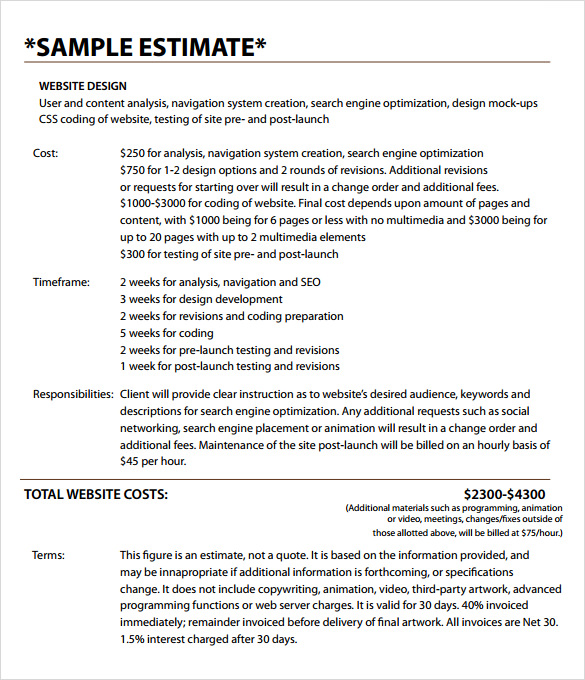 8 Estimate Invoice Templates to Download for Free  Sample 