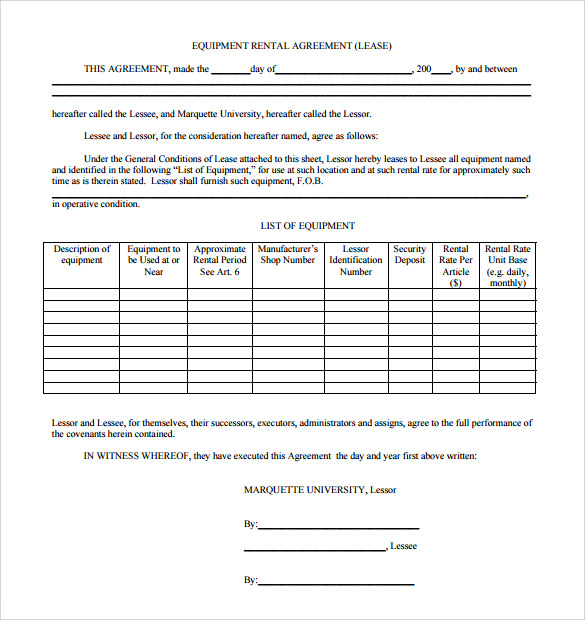 free 15 sample equipment rental agreement templates in