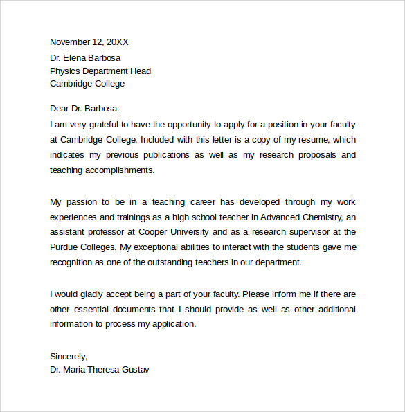 faculty job cover letter