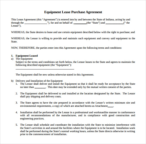 Sample Equipment Rental Agreement Template