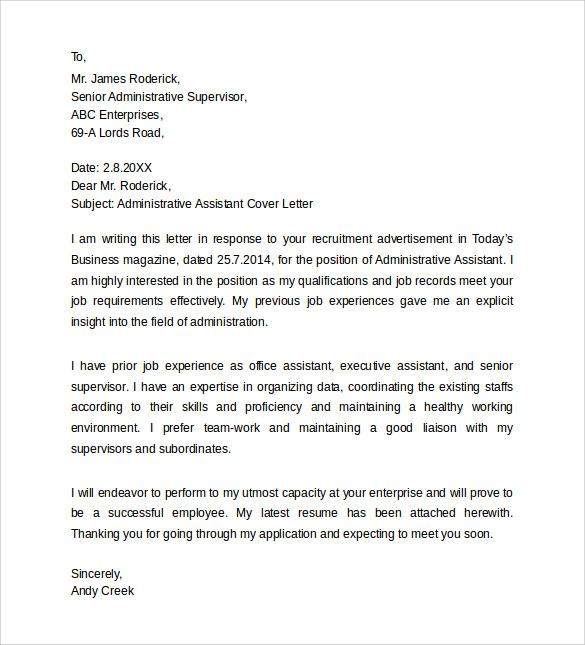 example of administrative assistant cover letter1