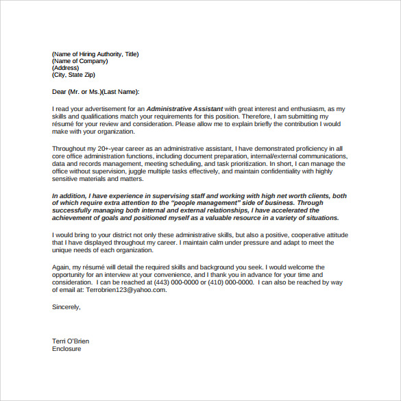 Cover letter template for academic position