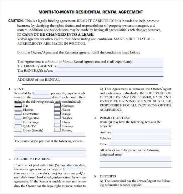 7 apartment rental agreement templates sample templates