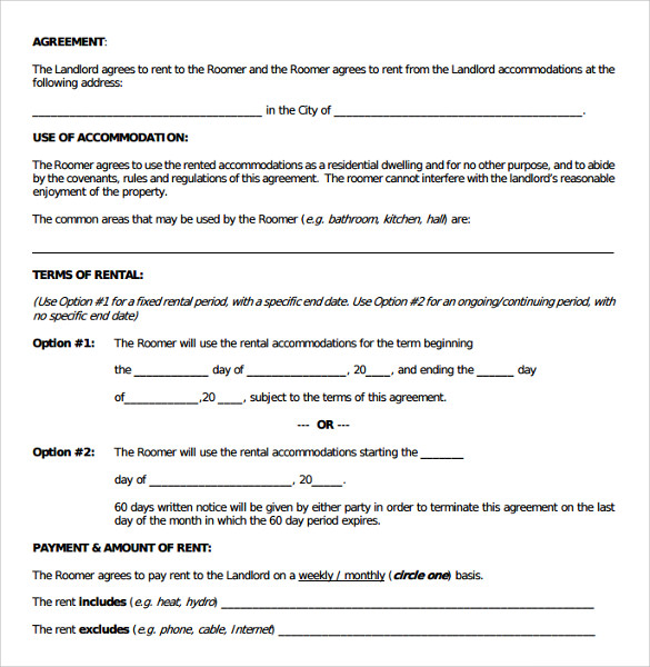 Bedroom Rental Agreement Template