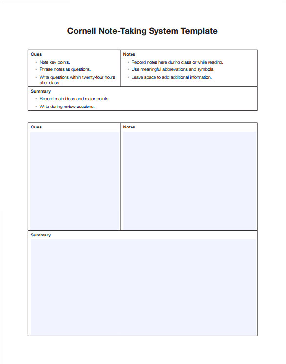 cornell note taking system template