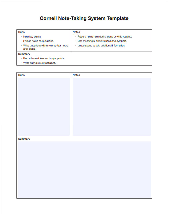 FREE 9+ Cornell Note Taking Templates in PDF | MS Word