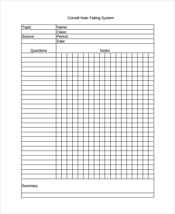 cornell note taking template example