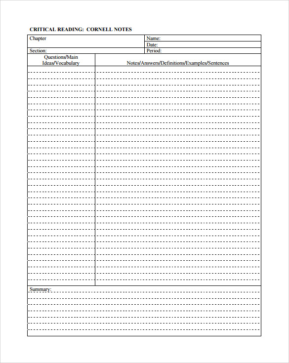 cornell note taking template pdf