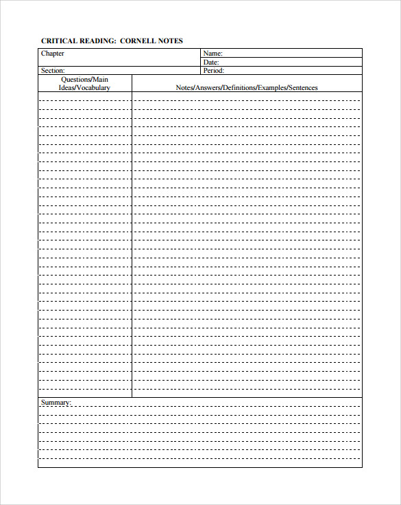 FREE 9+ Cornell Note Taking Templates in PDF MS Word