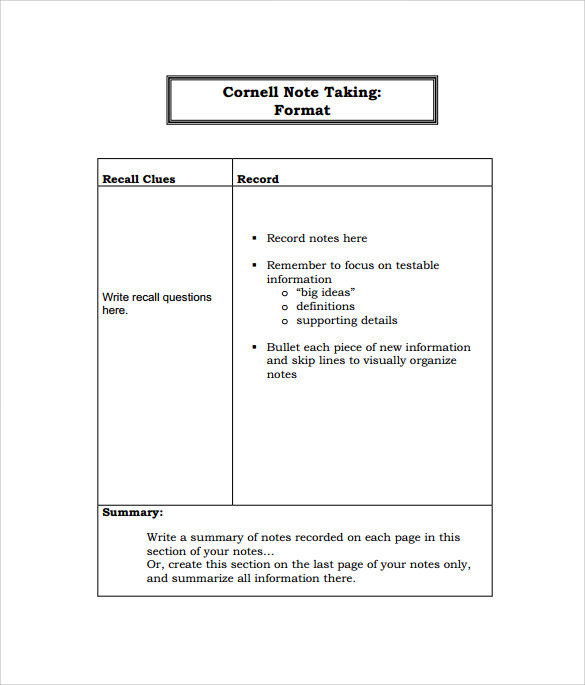 cornell note taking template to download