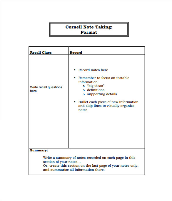 Free 9 Cornell Note Taking Templates In Pdf Ms Word 8995