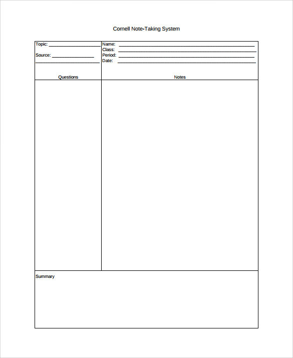 FREE 9+ Cornell Note Taking Templates in PDF MS Word