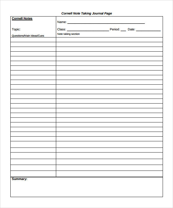 FREE 9 Cornell Note Taking Templates In PDF MS Word