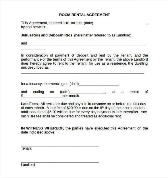 Room Rental Agreement 18 Download Free Documents In Pdf