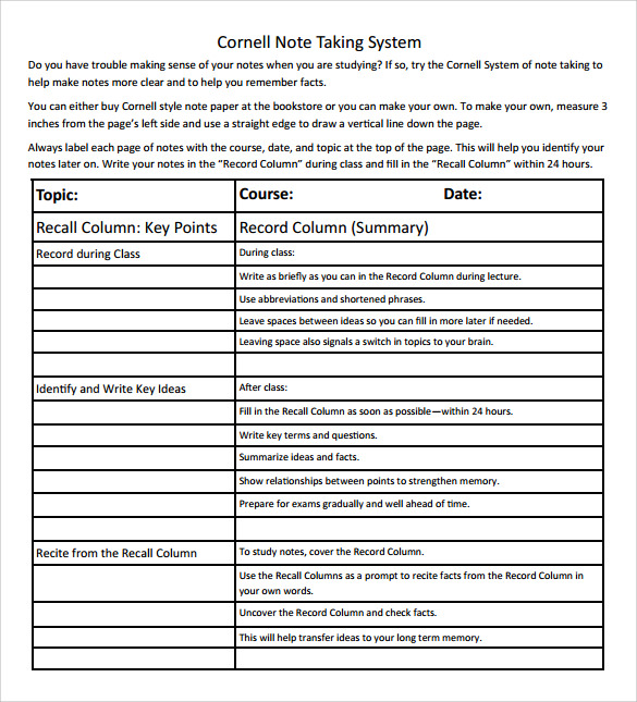 Cornell Notes Sample