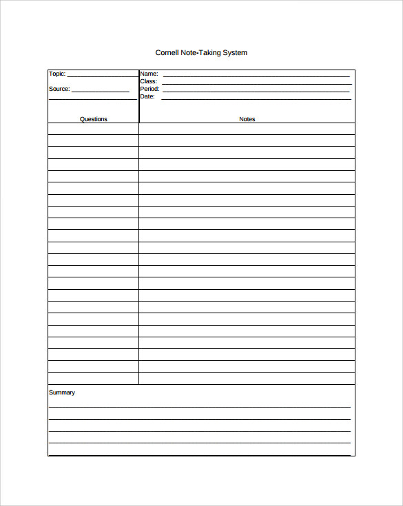simple cornell note taking template