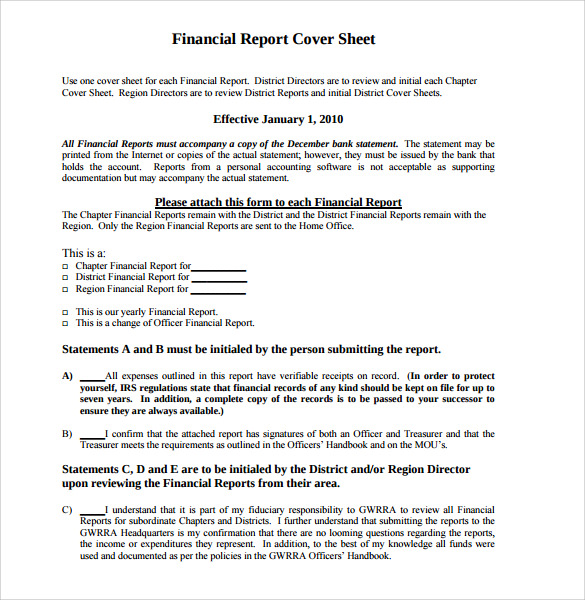 financial report cover page