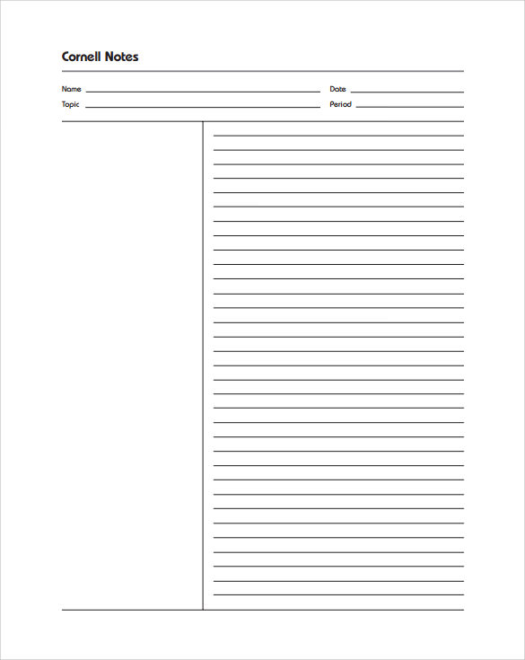 Cornell Notes Template Word Document