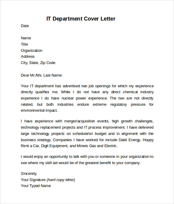 Cover letter information technology template