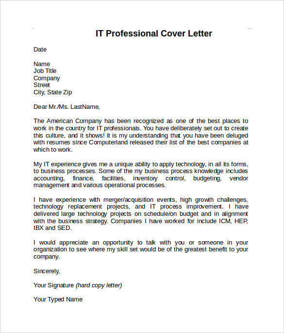 FREE 10+ Sample Information Technology Cover Letter ...