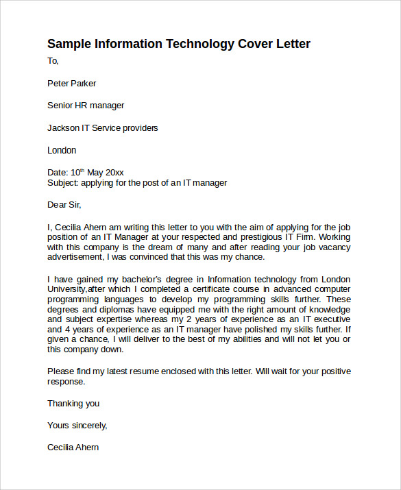 application letter of information technology