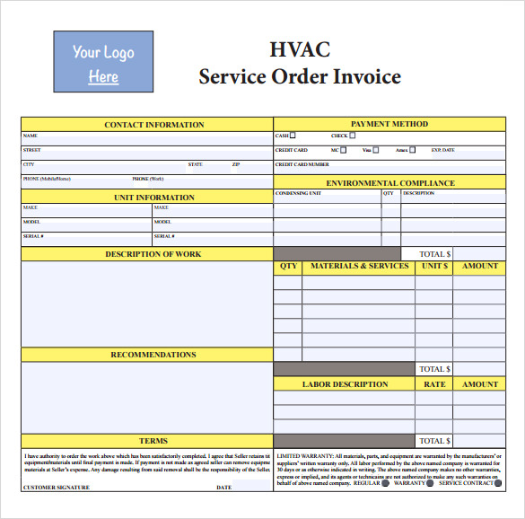 free printable hvac invoice template