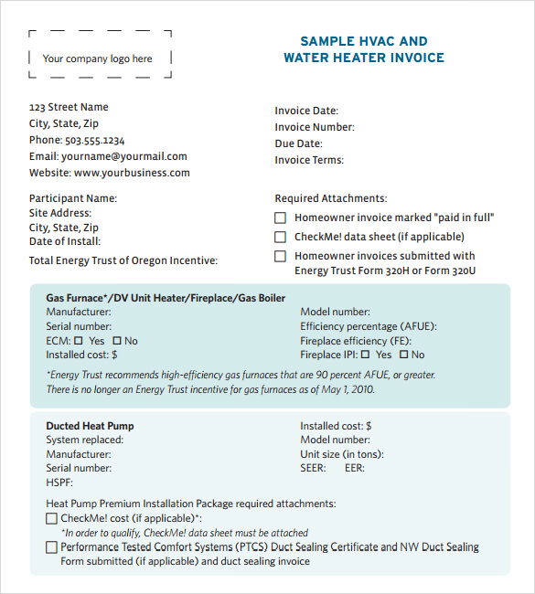 14 hvac invoice templates to download for free sample templates