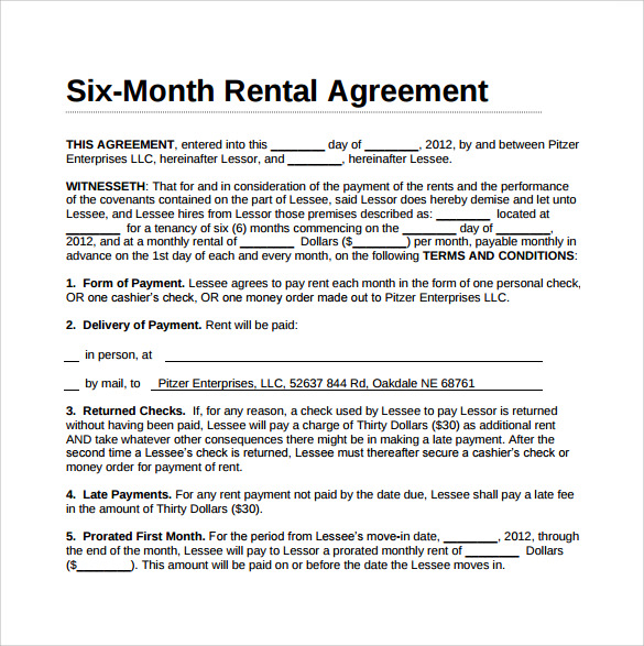 six month rental agreement