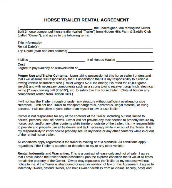 horse trailer rental agreement