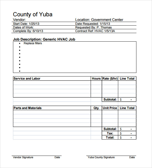 hvac work order forms