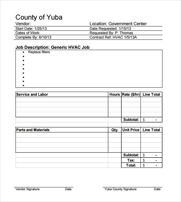 hvac form invoice in Template 13 Sample Documents HVAC Invoice Download