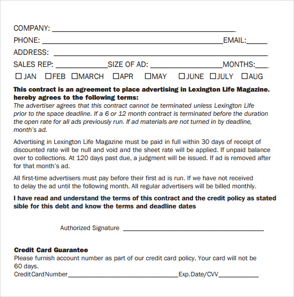 Free Advertising Contract Template Printable Templates