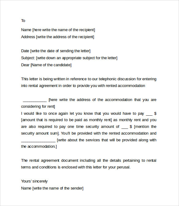 letter for rental agreement