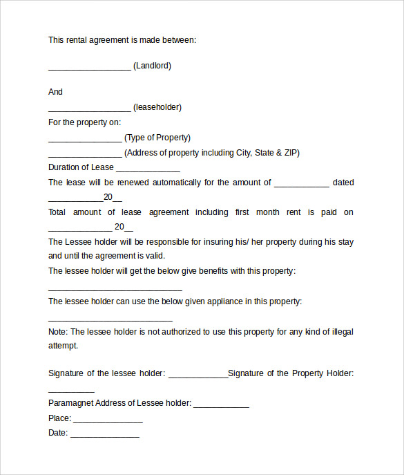 free 12 sample rental agreement letter templates in ms word pdf