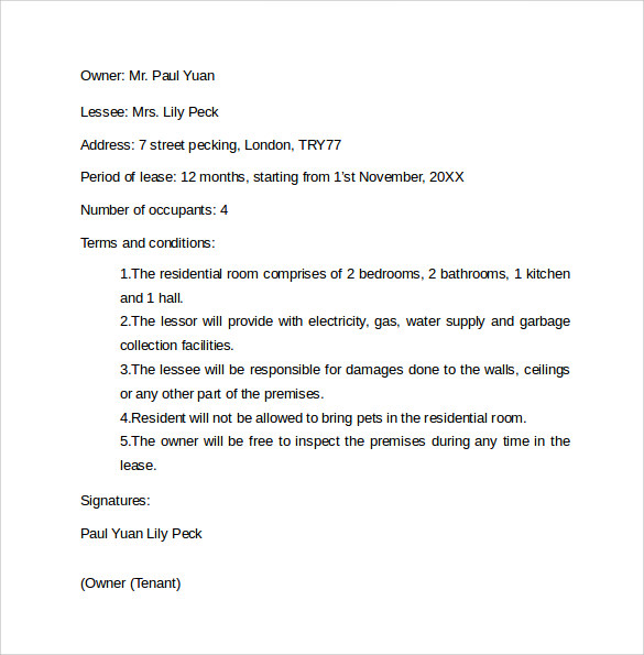 House Rental Agreement Letter Sample from images.sampletemplates.com