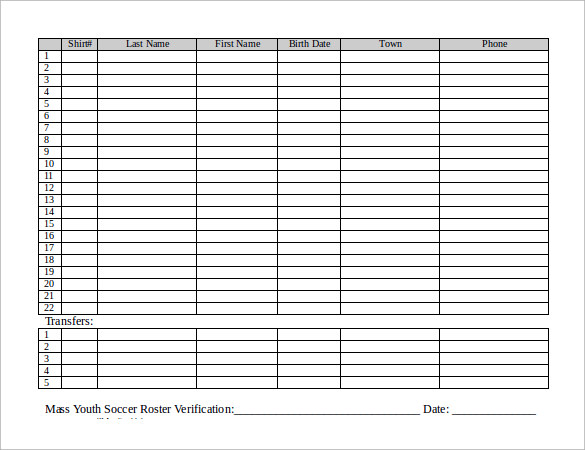 9+ Soccer Team Roster Samples | Sample Templates