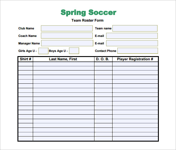 spring soccer team roster form