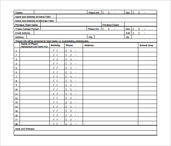 FREE 9+ Soccer Team Roster Samples in PDF - MS Word