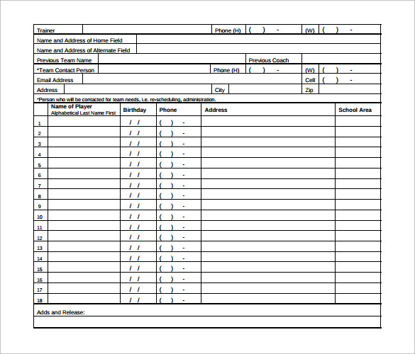 Soccer Roster Template for Excel