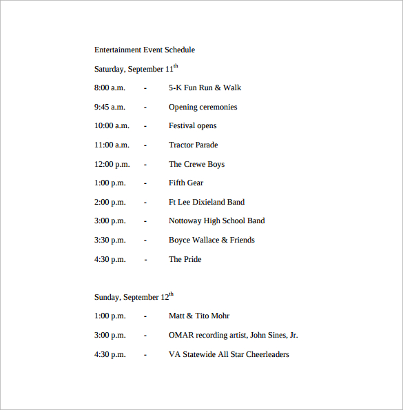 entertainment event schedule