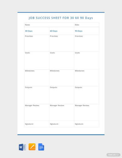 30 60 90 day job success sheet template