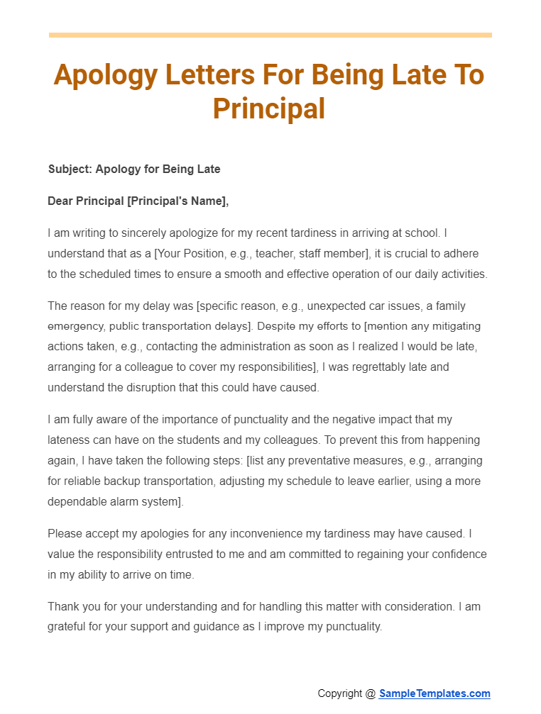 apology letters for being late to principal