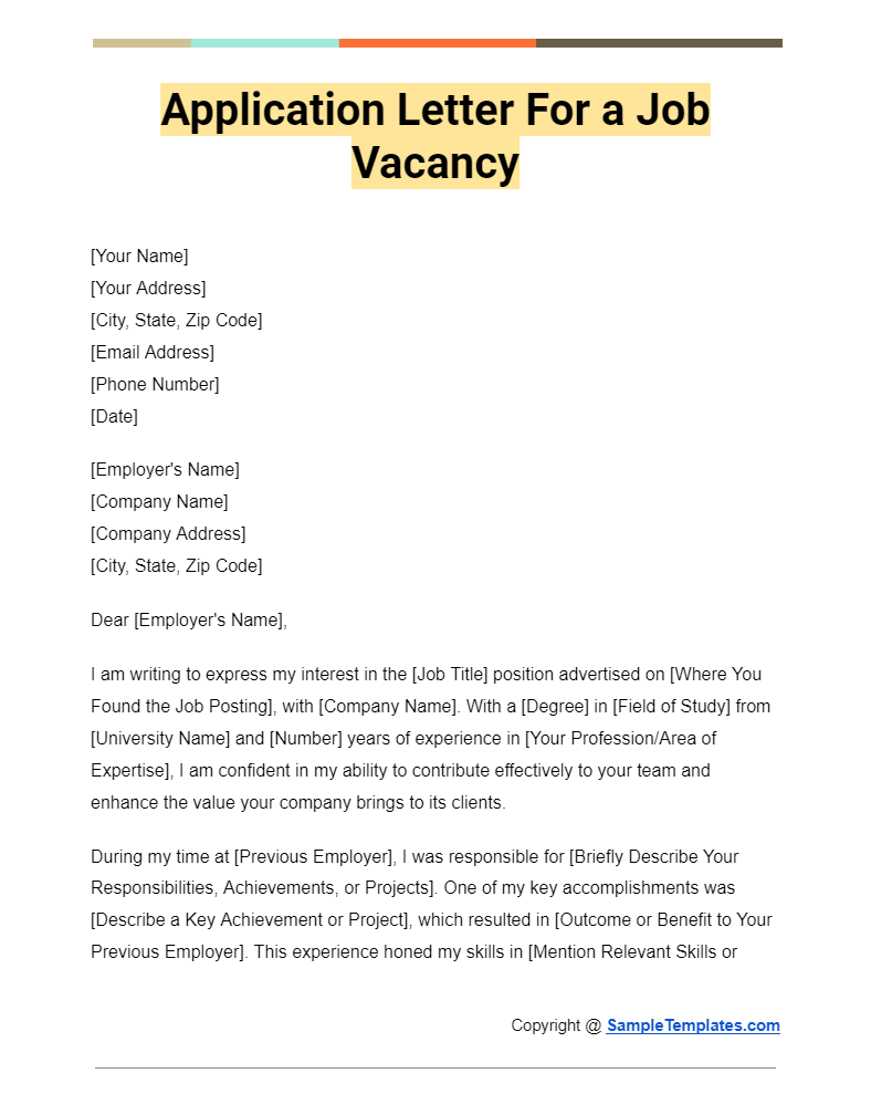 application letter for a job vacancy